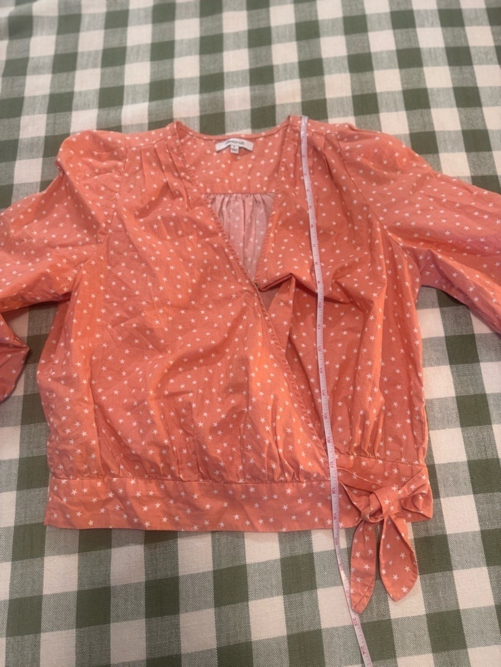 Madewell Peach Pink Star Scatter Wrap Top - Picture 9 of 14
